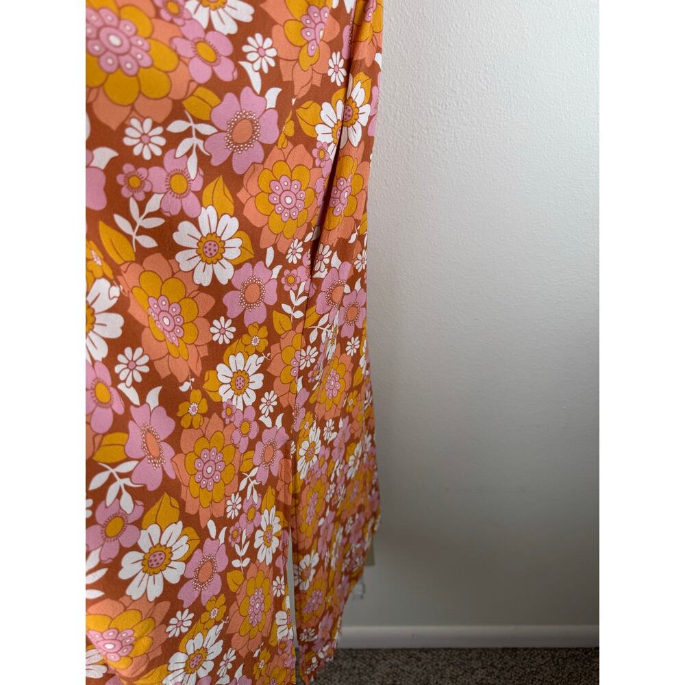 Marine Layer Annika Smocked Floral Midi Dress Amber Brown Medium - Picture 10 of 16